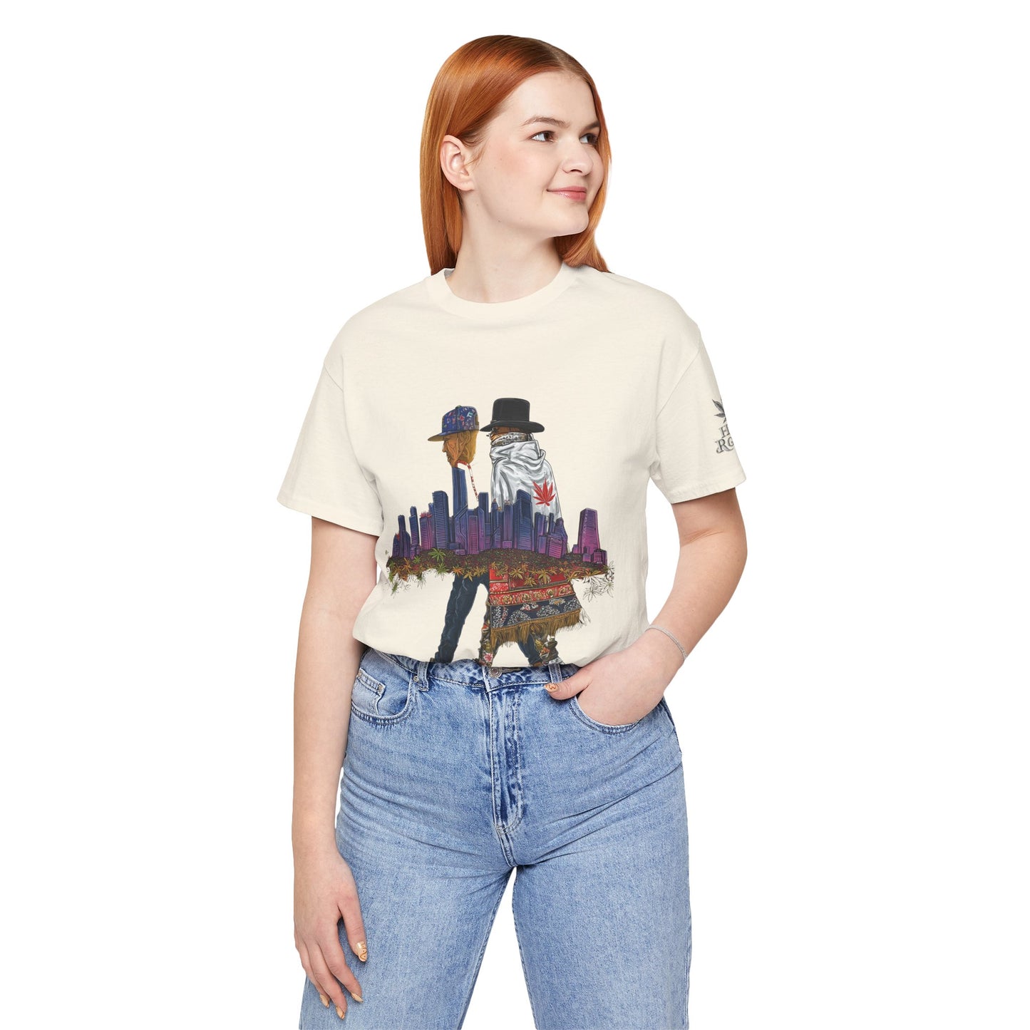 High Roller Urban Legends Cannabis T-Shirt - Premium 420 City Skyline Street Culture Double Exposure Apparel