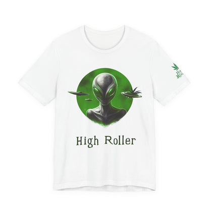 Cosmic Visitor Tee - Premium Airlume Cotton Cannabis Culture UFO Alien Art