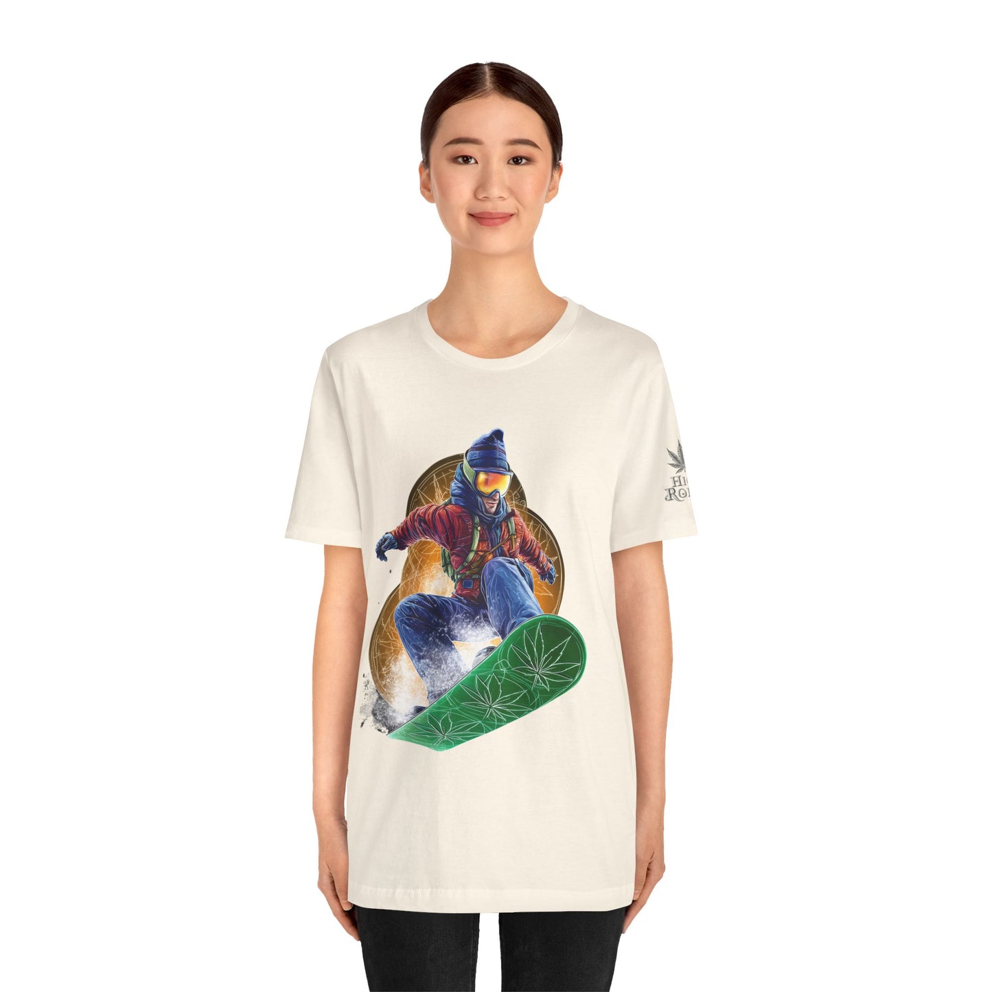 High Roller Snowboard Cannabis T-Shirt - Premium 420 Winter Sports Action Shred Mountain Lifestyle Apparel
