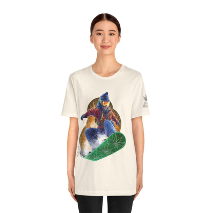 High Roller Snowboard Cannabis T-Shirt - Premium 420 Winter Sports Action Shred Mountain Lifestyle Apparel