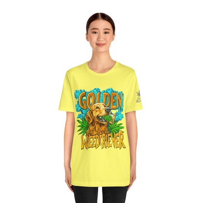 High Roller Golden Weedtriever Cannabis T-Shirt - Premium 420 Dog Lover Humor Golden Retriever Pun Comedy Pet Culture Apparel
