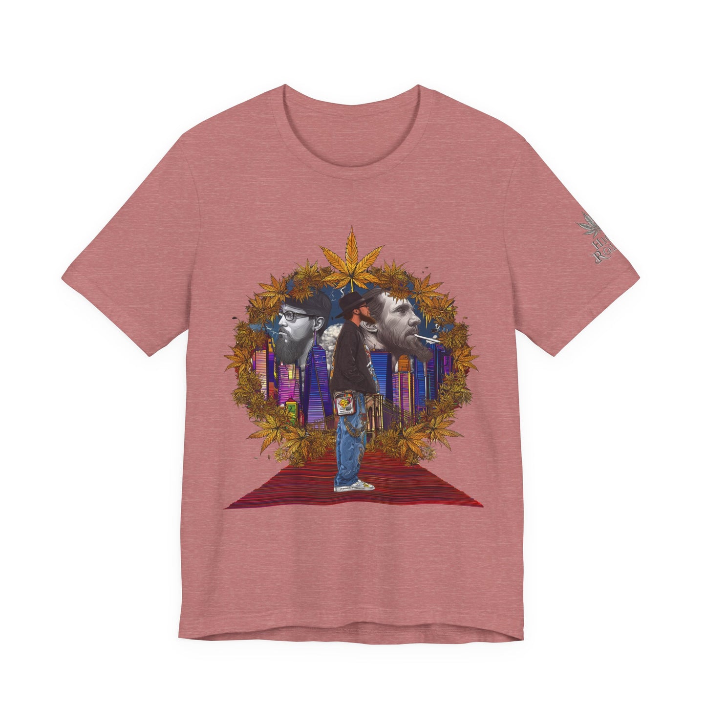 High Roller Red Carpet Cannabis T-Shirt - Premium 420 Hip-Hop Legacy Golden Frame Street Culture Artistic Portrait Apparel