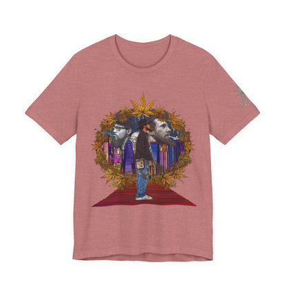 High Roller Red Carpet Cannabis T-Shirt - Premium 420 Hip-Hop Legacy Golden Frame Street Culture Artistic Portrait Apparel