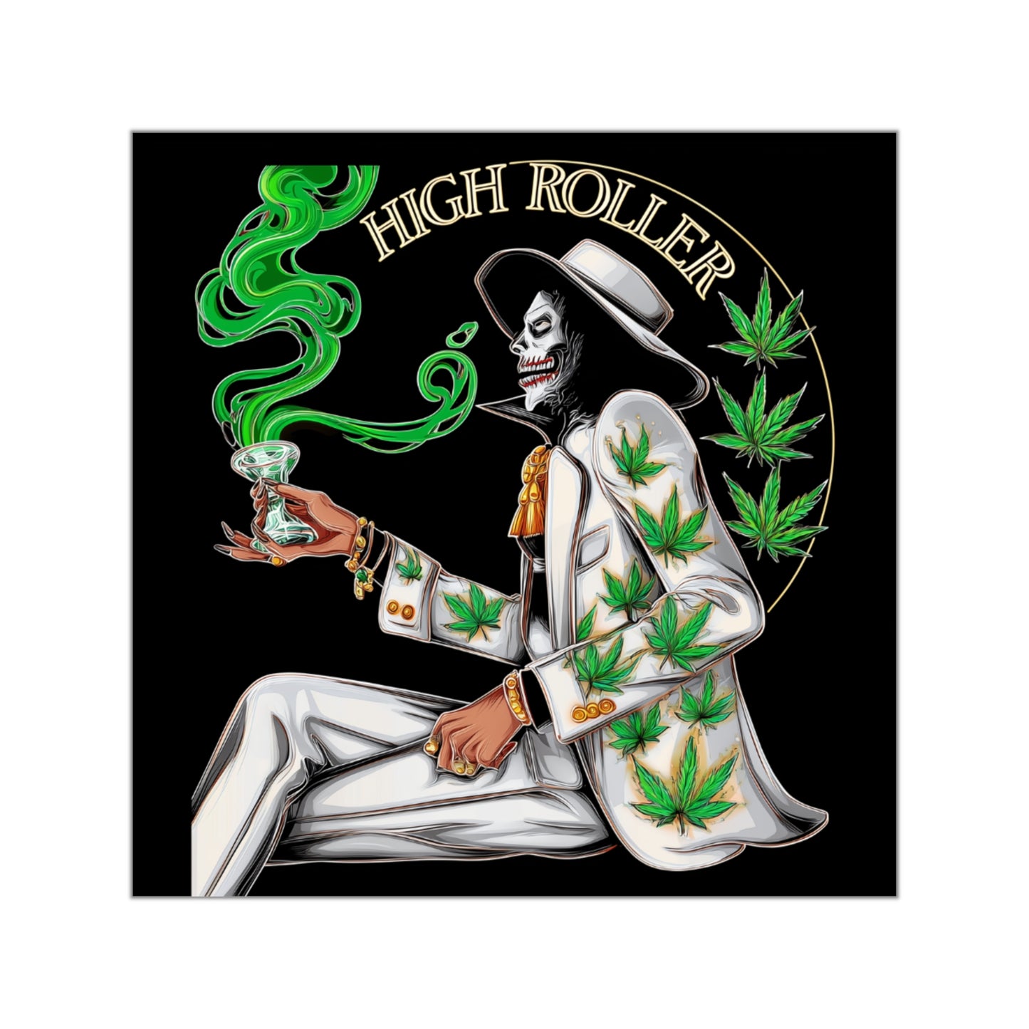 Day of the Dead Cannabis Lady Sticker - Luxury Día de los Muertos Weed Art - HIGH ROLLER Premium 3x3 Vinyl