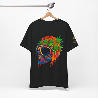 Tropical Cannabis Skull Tee - Paradise Vibes Art Design | High Roller