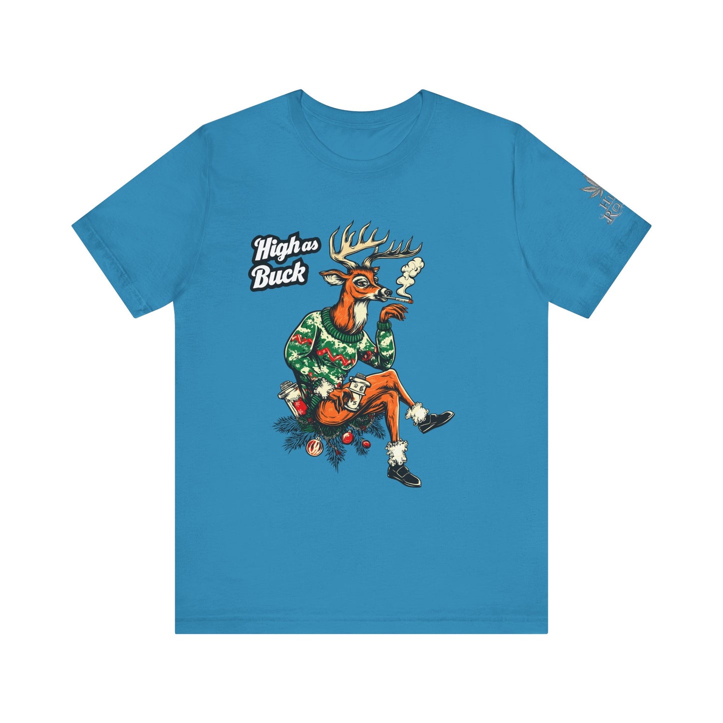 High as Buck T-Shirt - Premium Airlume Cotton Cannabis Christmas Deer Holiday Tee