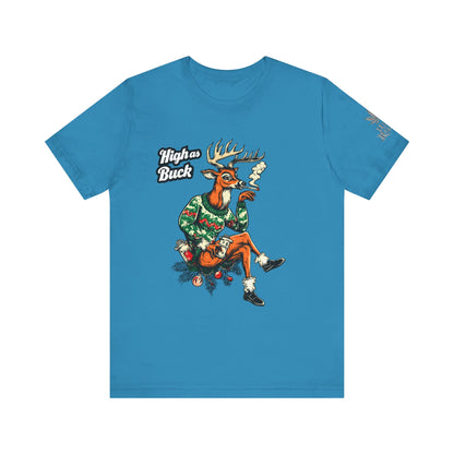High as Buck T-Shirt - Premium Airlume Cotton Cannabis Christmas Deer Holiday Tee