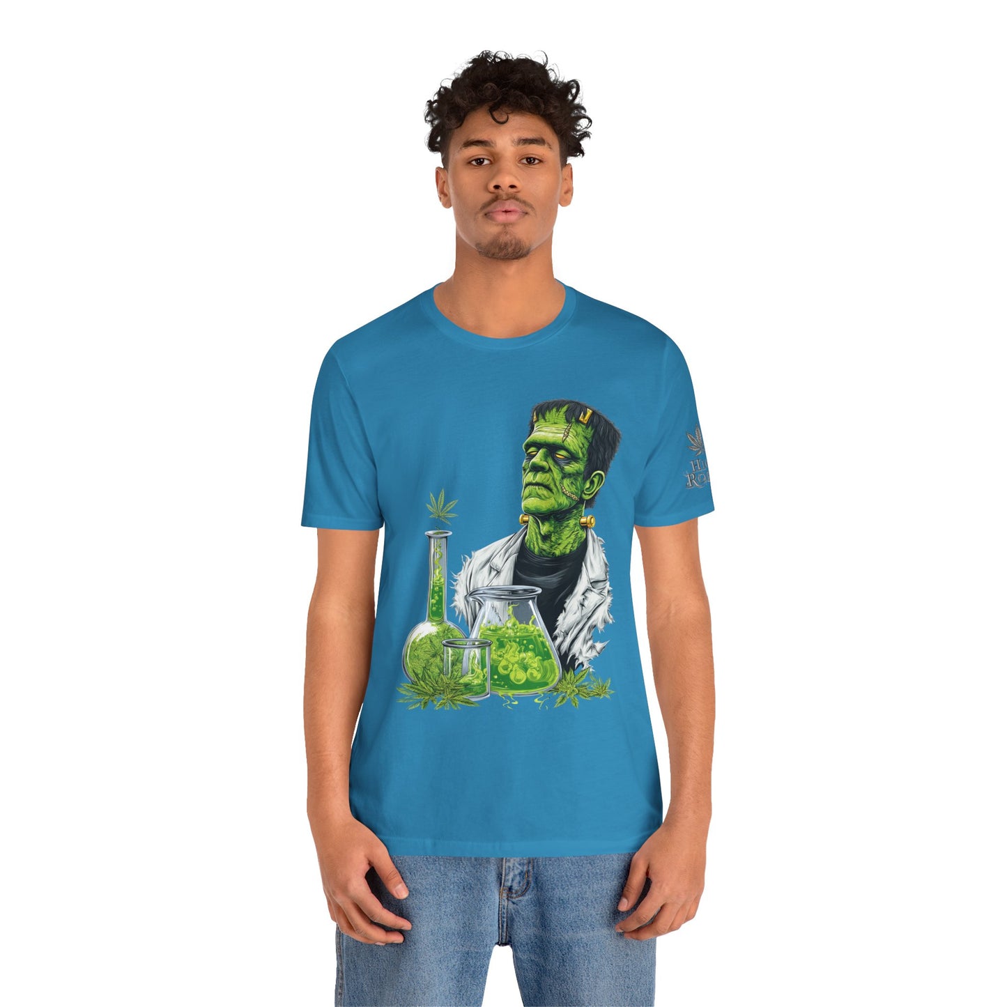 Frankenstein's Laboratory HIGH ROLLER Halloween Cannabis T-Shirt - Premium Monster Scientist 420 Experiment Apparel
