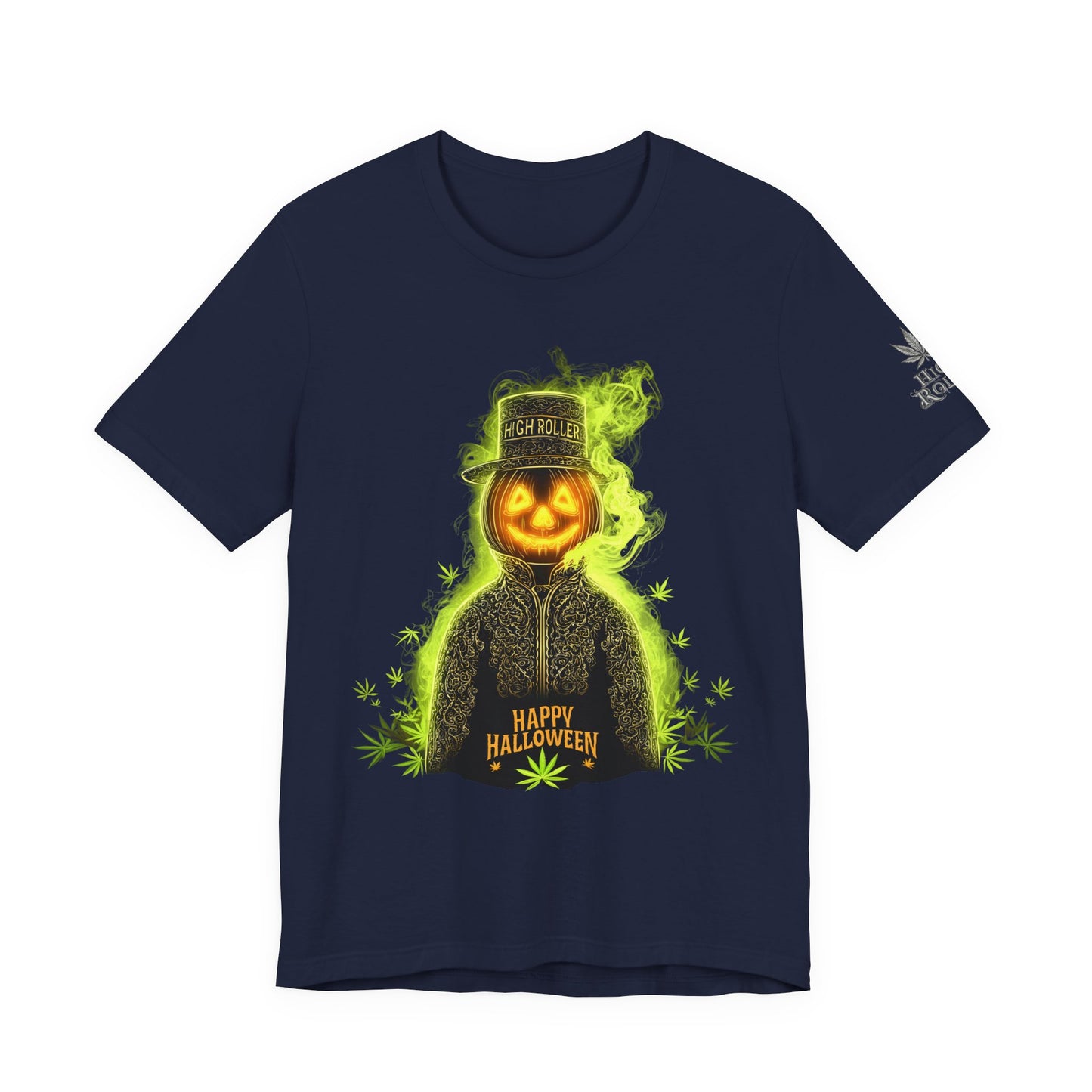Spectral Pumpkin HIGH ROLLER Halloween T-Shirt - Premium Dark Cannabis Apparel