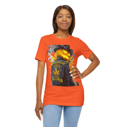 Halloween Witch Rider Cannabis T-Shirt - Premium Spooky 420 Biker Edition Apparel