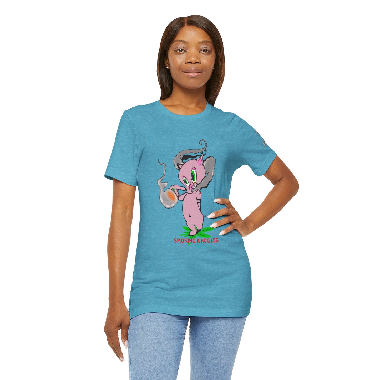 Smoking Hog Leg Pink Pig Tee - Premium Airlume Cotton Cannabis Culture Art
