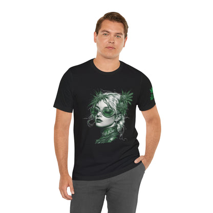 Green Queen T-Shirt - Premium Airlume Cotton Cannabis Crown Portrait Art Tee