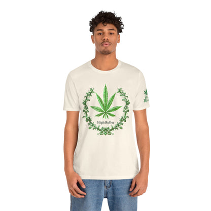Cannabis Crest Wreath Tee - Botanical Elegance Art Design | High Roller