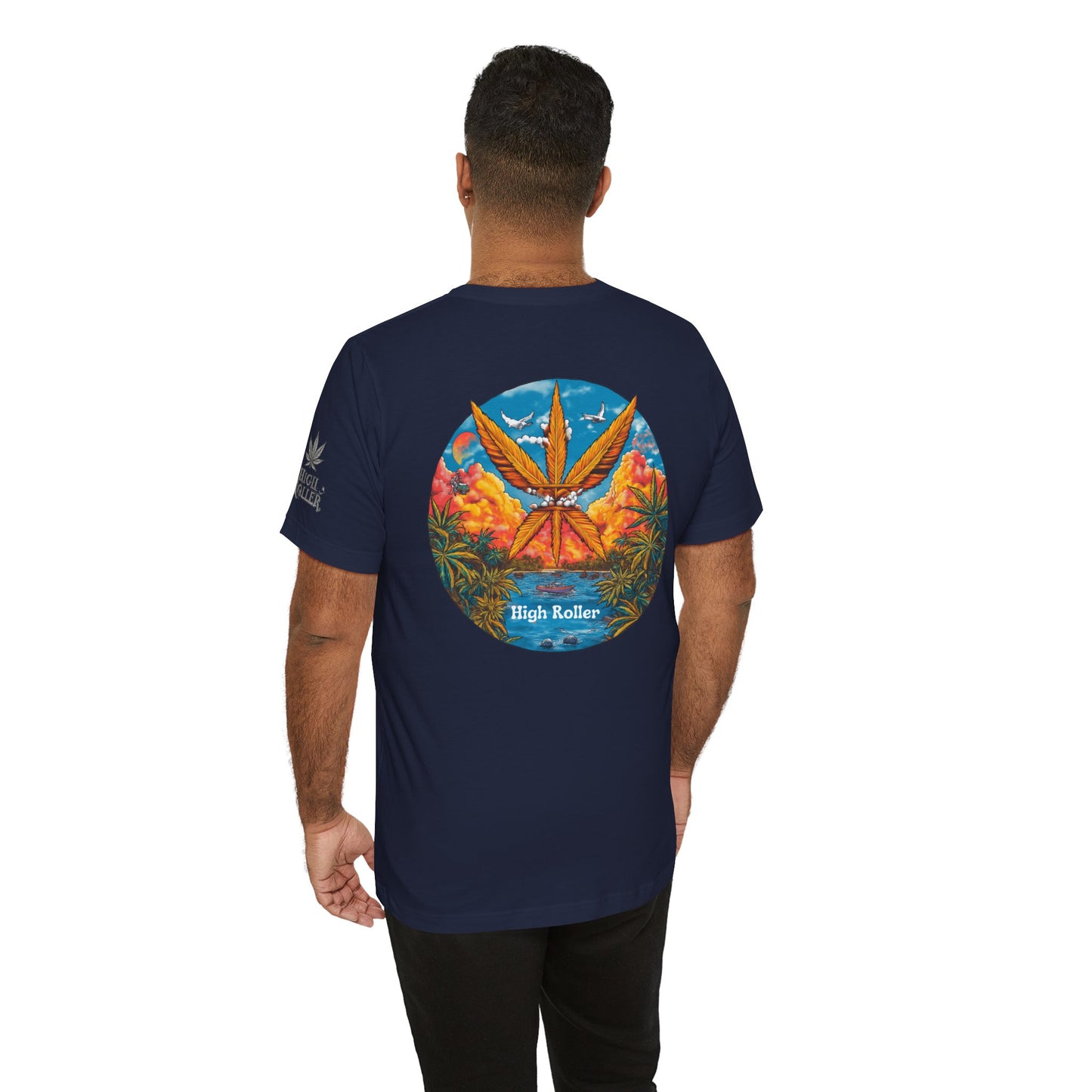 Cannabis Paradise Circle Tee - Tropical Sunset Art Design | High Roller