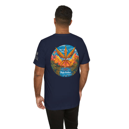 Cannabis Paradise Circle Tee - Tropical Sunset Art Design | High Roller