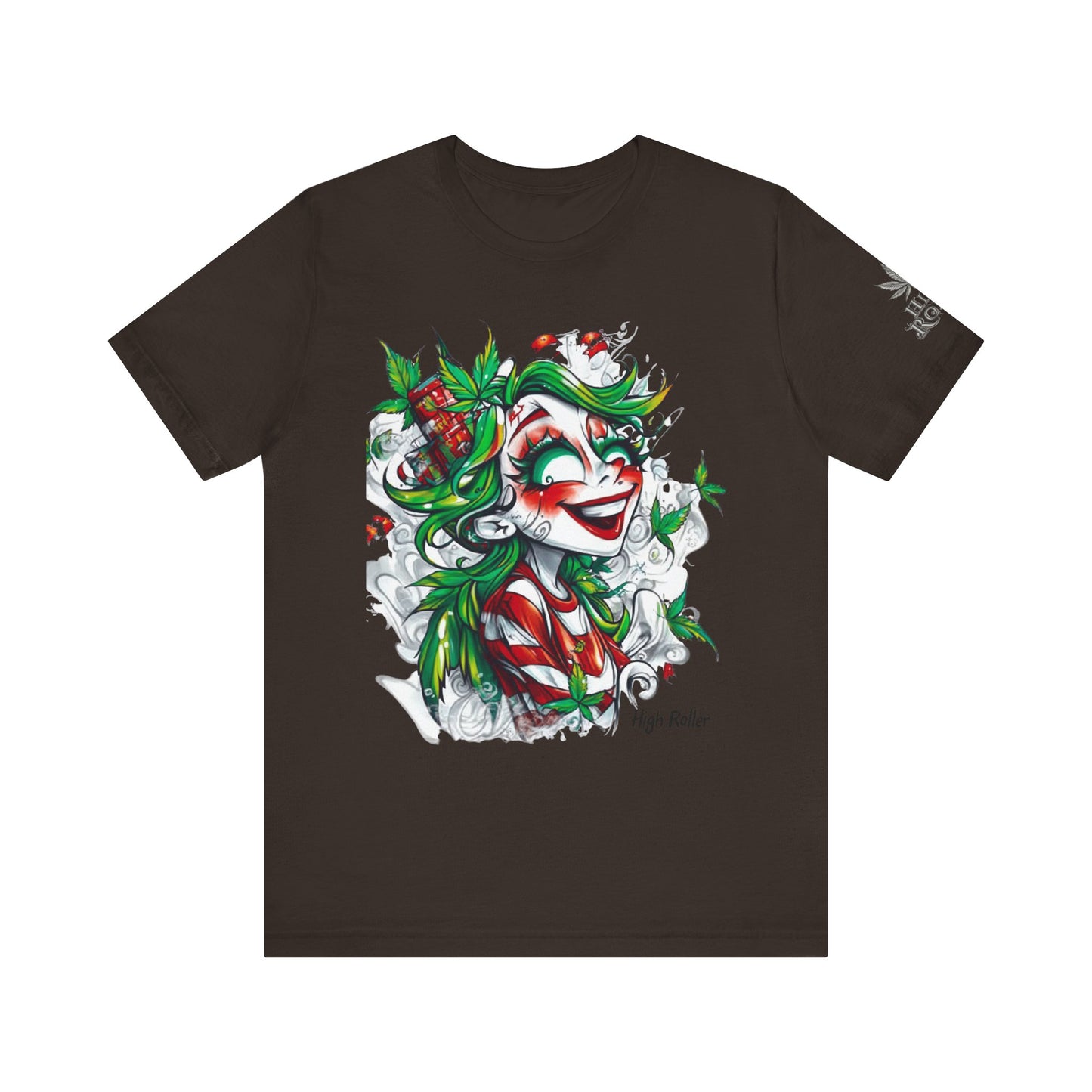 High Roller Jester Queen Cannabis T-Shirt - Premium 420 Harlequin Beauty Holiday Celebration Apparel