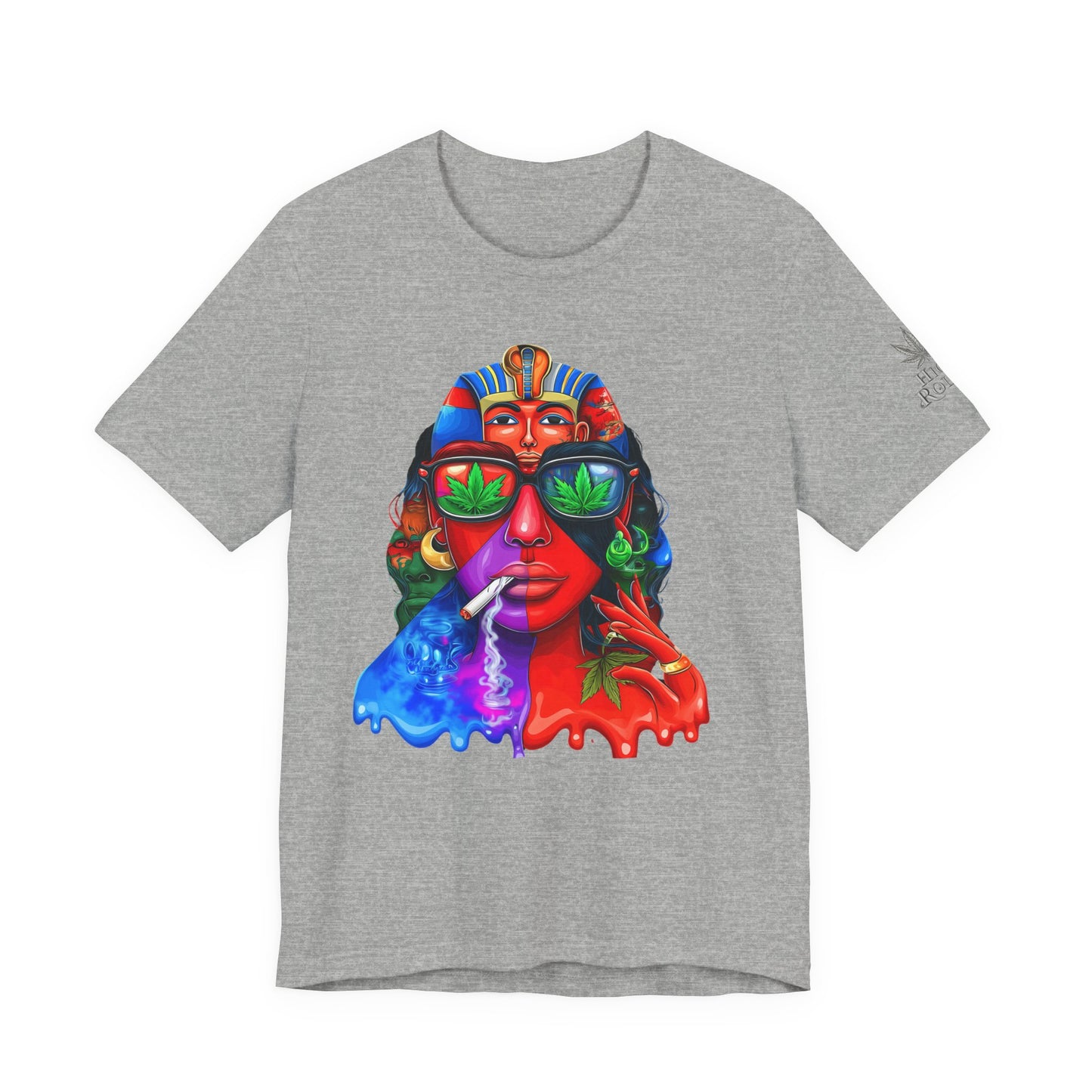 Pharaoh Vision Premium Cannabis Culture T-Shirt - Ancient Egyptian Royalty With Modern Cannabis Celebration And Psychedelic Split-Face Art