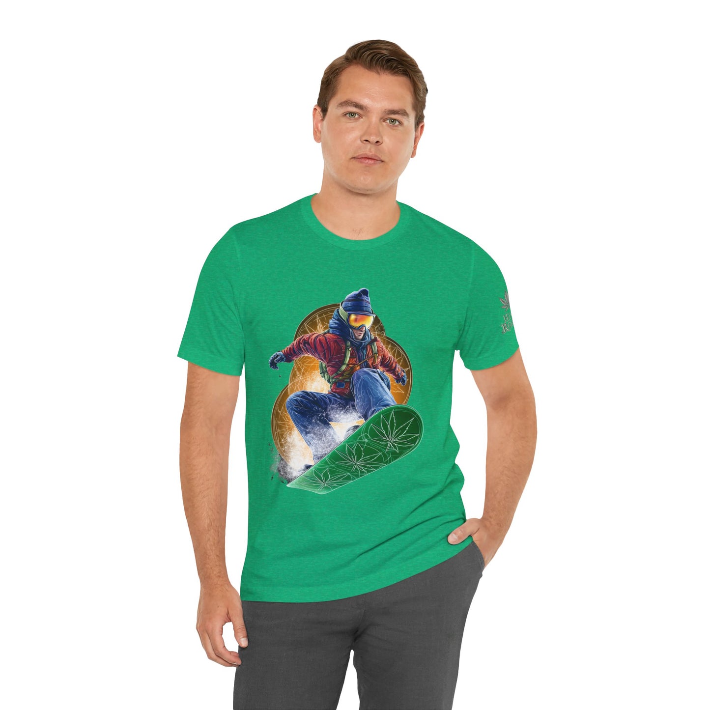 High Roller Snowboard Cannabis T-Shirt - Premium 420 Winter Sports Action Shred Mountain Lifestyle Apparel