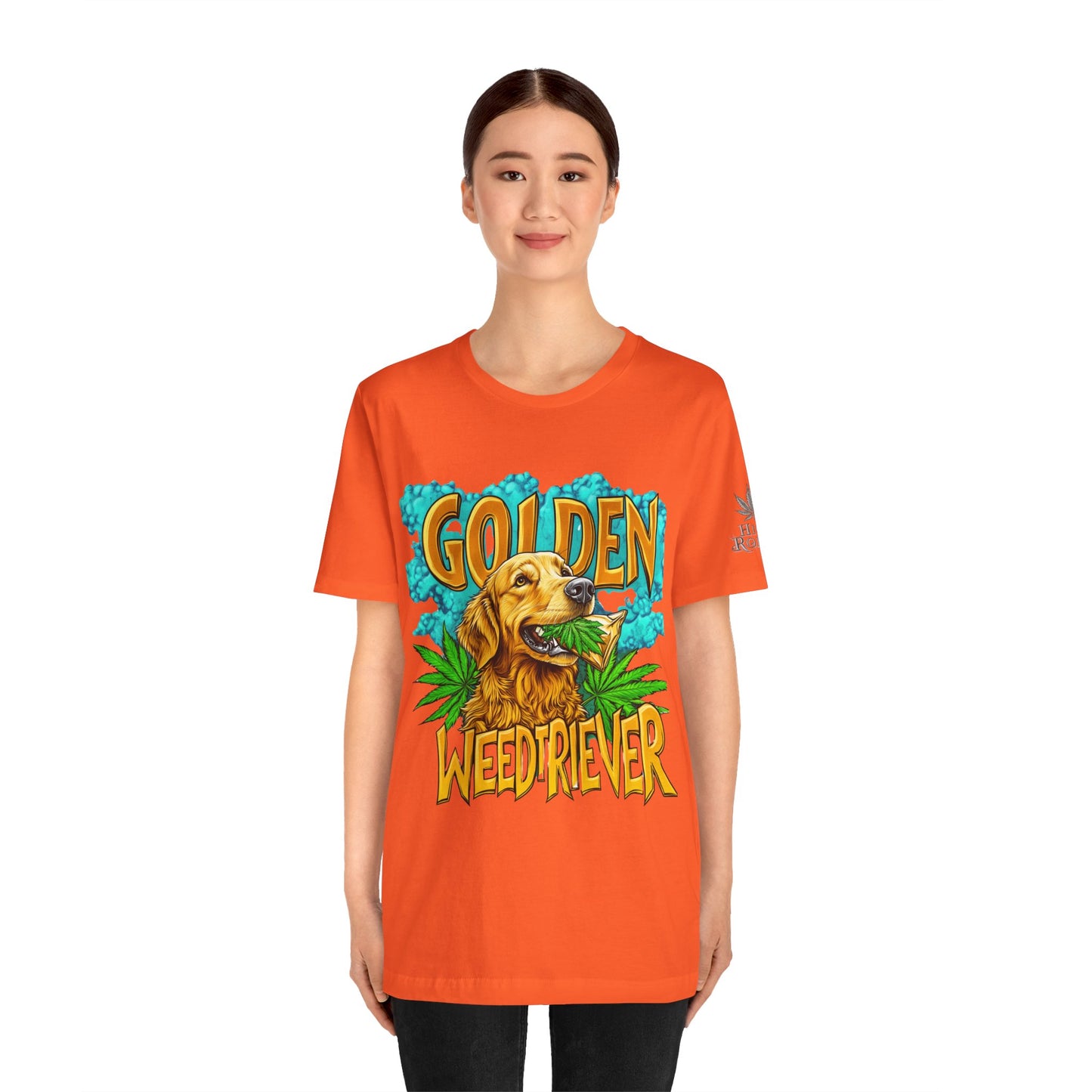 High Roller Golden Weedtriever Cannabis T-Shirt - Premium 420 Dog Lover Humor Golden Retriever Pun Comedy Pet Culture Apparel