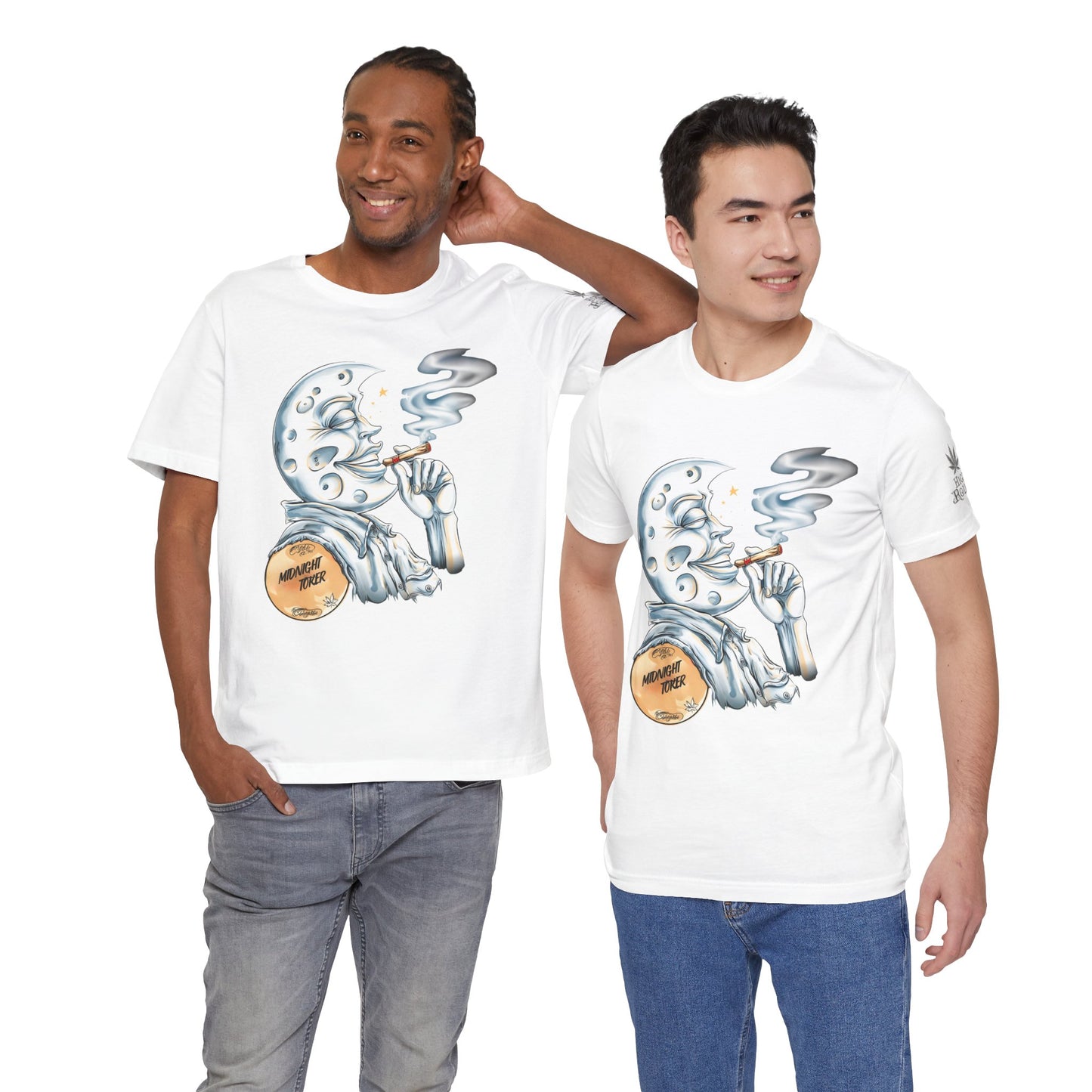 Midnight Toker Moon Tee - Celestial Cannabis Art Design | High Roller