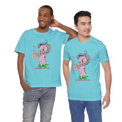 Smoking Hog Leg Pink Pig Tee - Premium Airlume Cotton Cannabis Culture Art