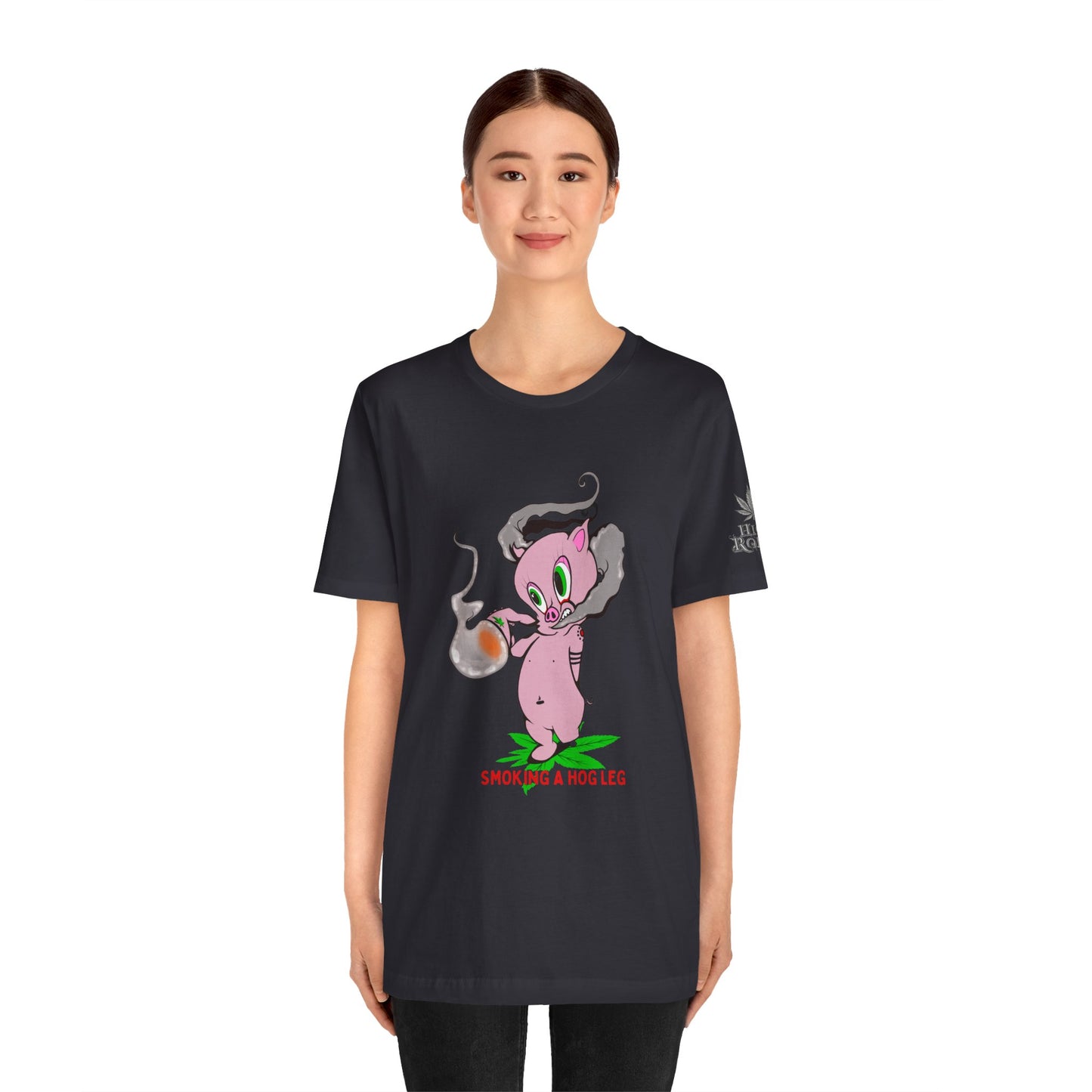 Smoking Hog Leg Pink Pig Tee - Premium Airlume Cotton Cannabis Culture Art