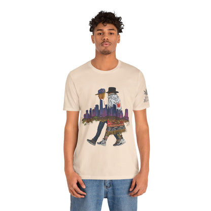High Roller Urban Legends Cannabis T-Shirt - Premium 420 City Skyline Street Culture Double Exposure Apparel