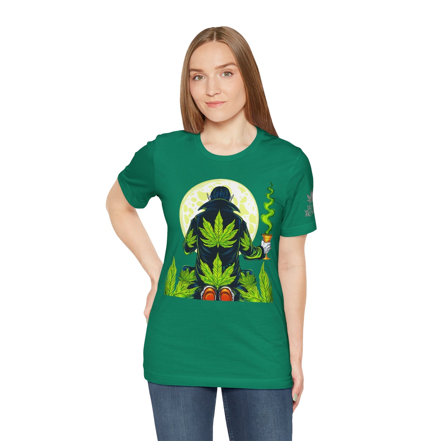 Luxury Gothic Cannabis Vampire T-Shirt - Premium Dark HIGH ROLLER Streetwear - Elevated Nocturnal 420 Fashion