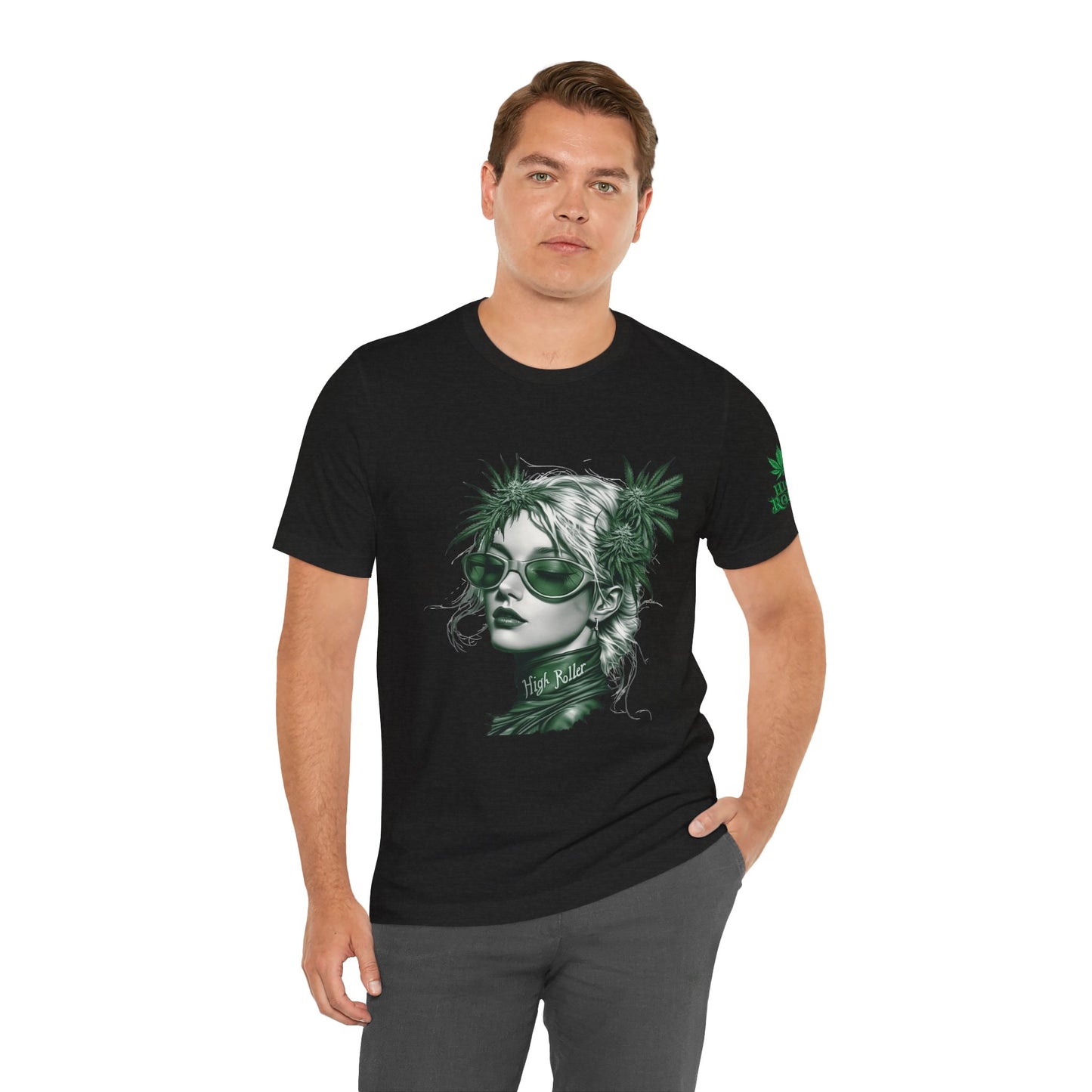 Green Queen T-Shirt - Premium Airlume Cotton Cannabis Crown Portrait Art Tee