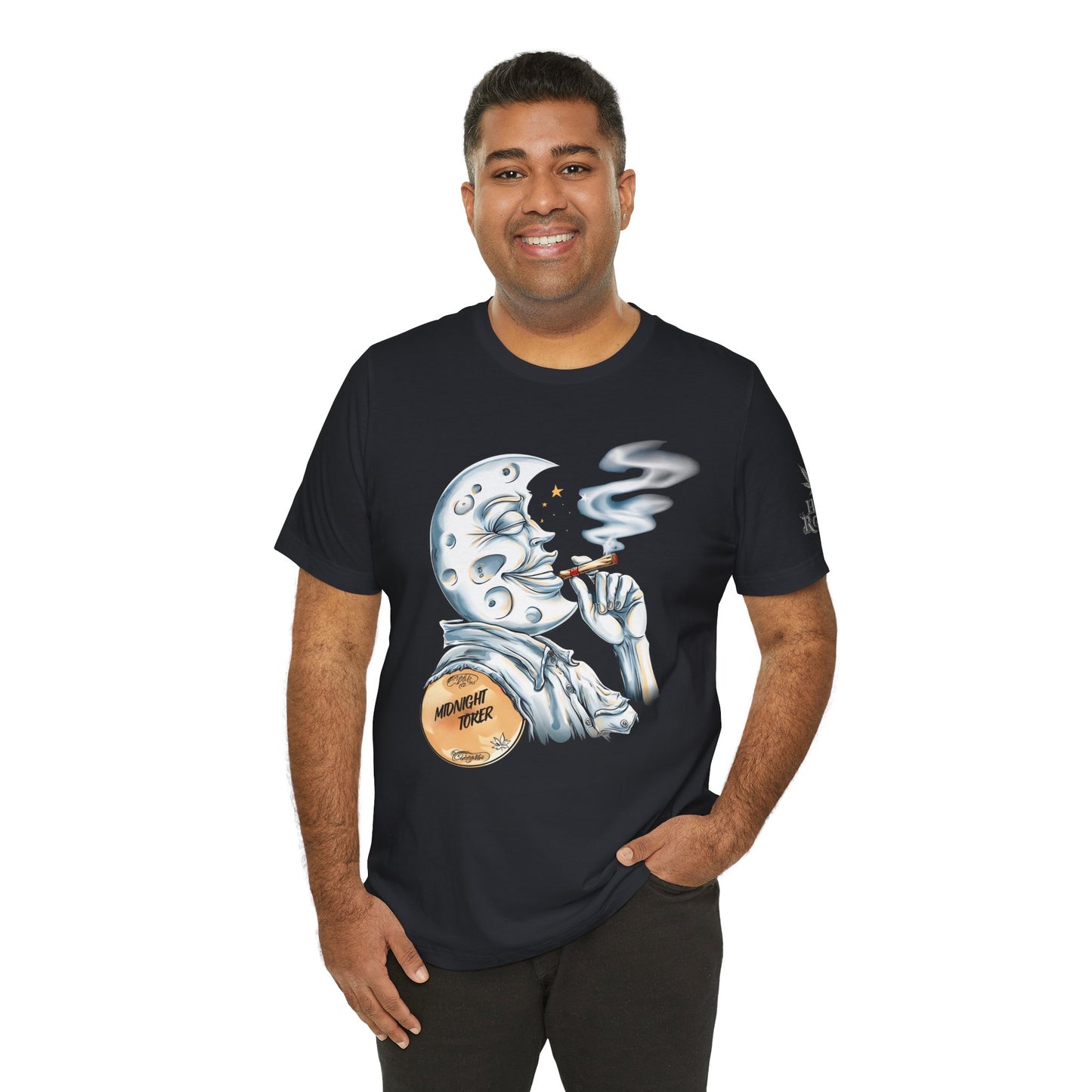 Midnight Toker Moon Tee - Celestial Cannabis Art Design | High Roller