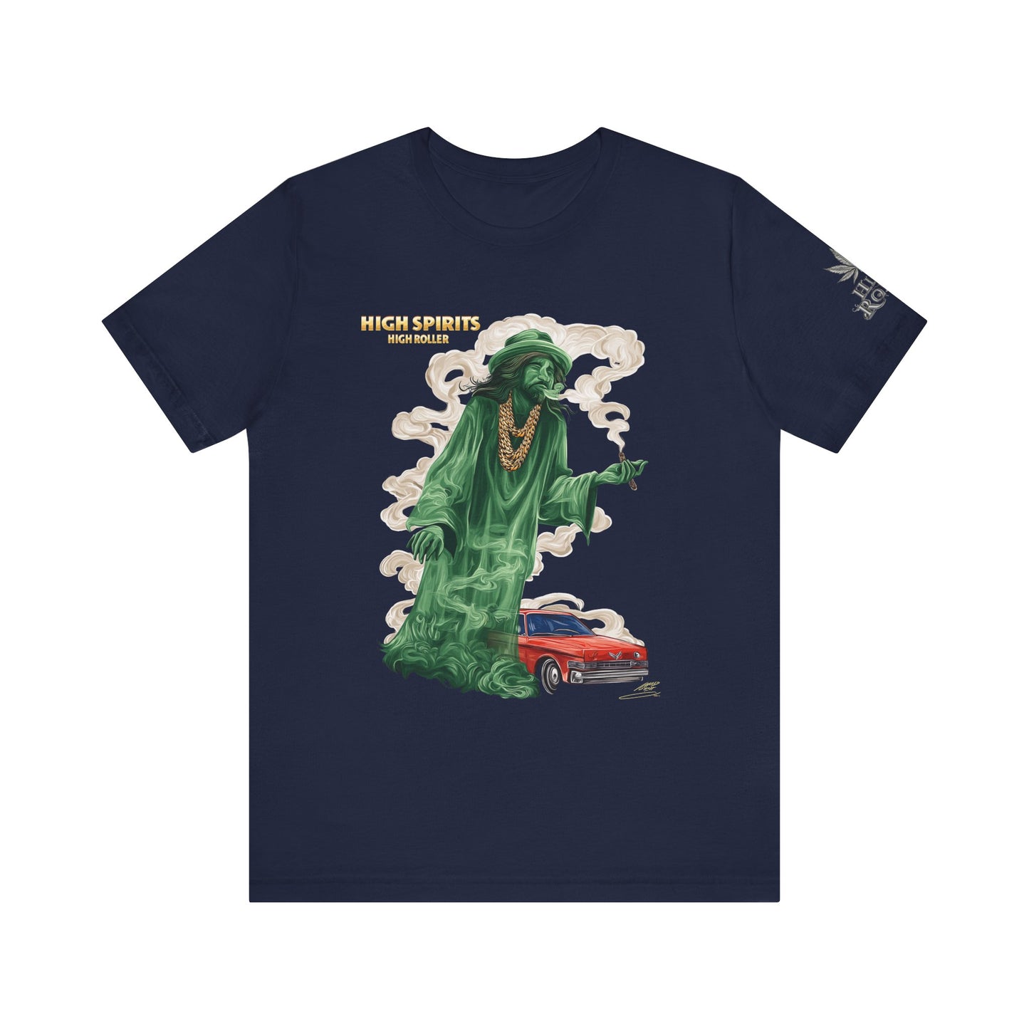High Spirits HIGH ROLLER Halloween Cannabis Ghost T-Shirt - Premium Spectral Lowrider Phantom 420 Apparel
