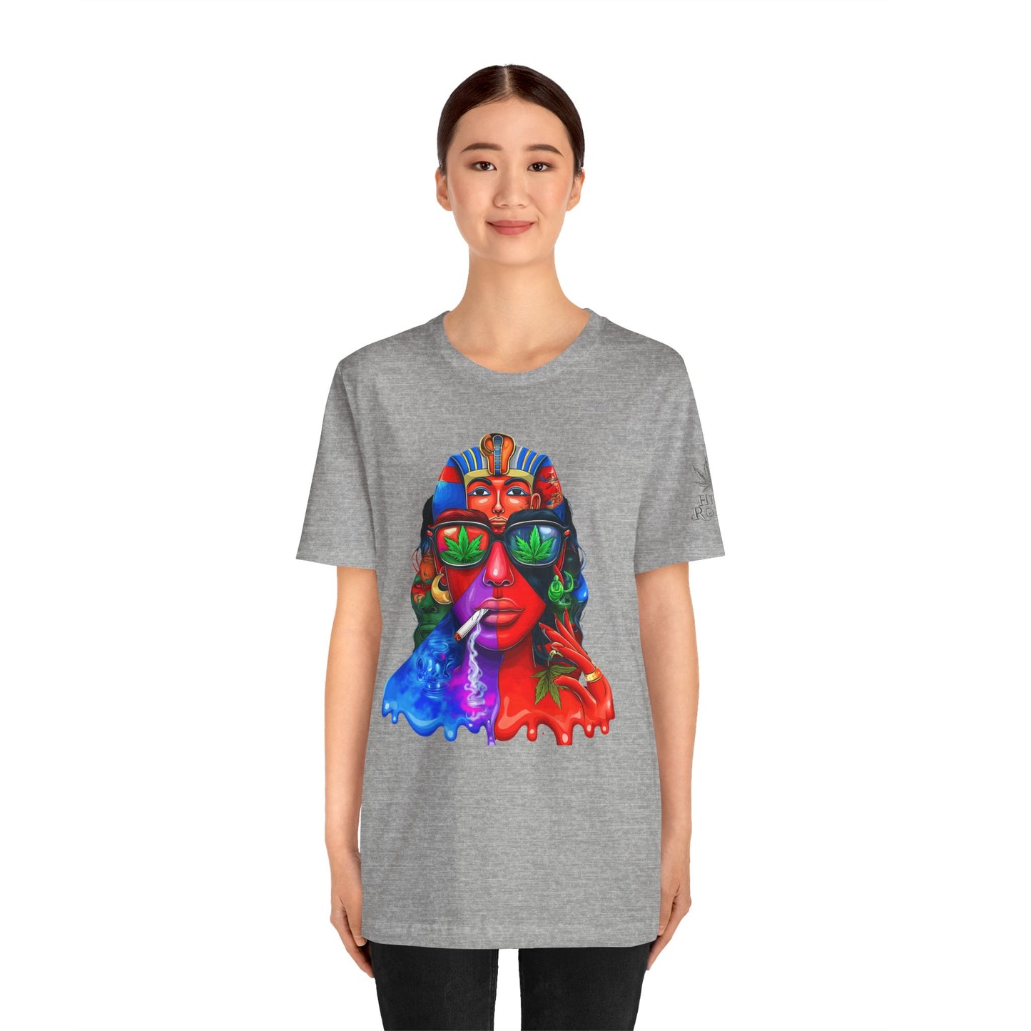 Pharaoh Vision Premium Cannabis Culture T-Shirt - Ancient Egyptian Royalty With Modern Cannabis Celebration And Psychedelic Split-Face Art