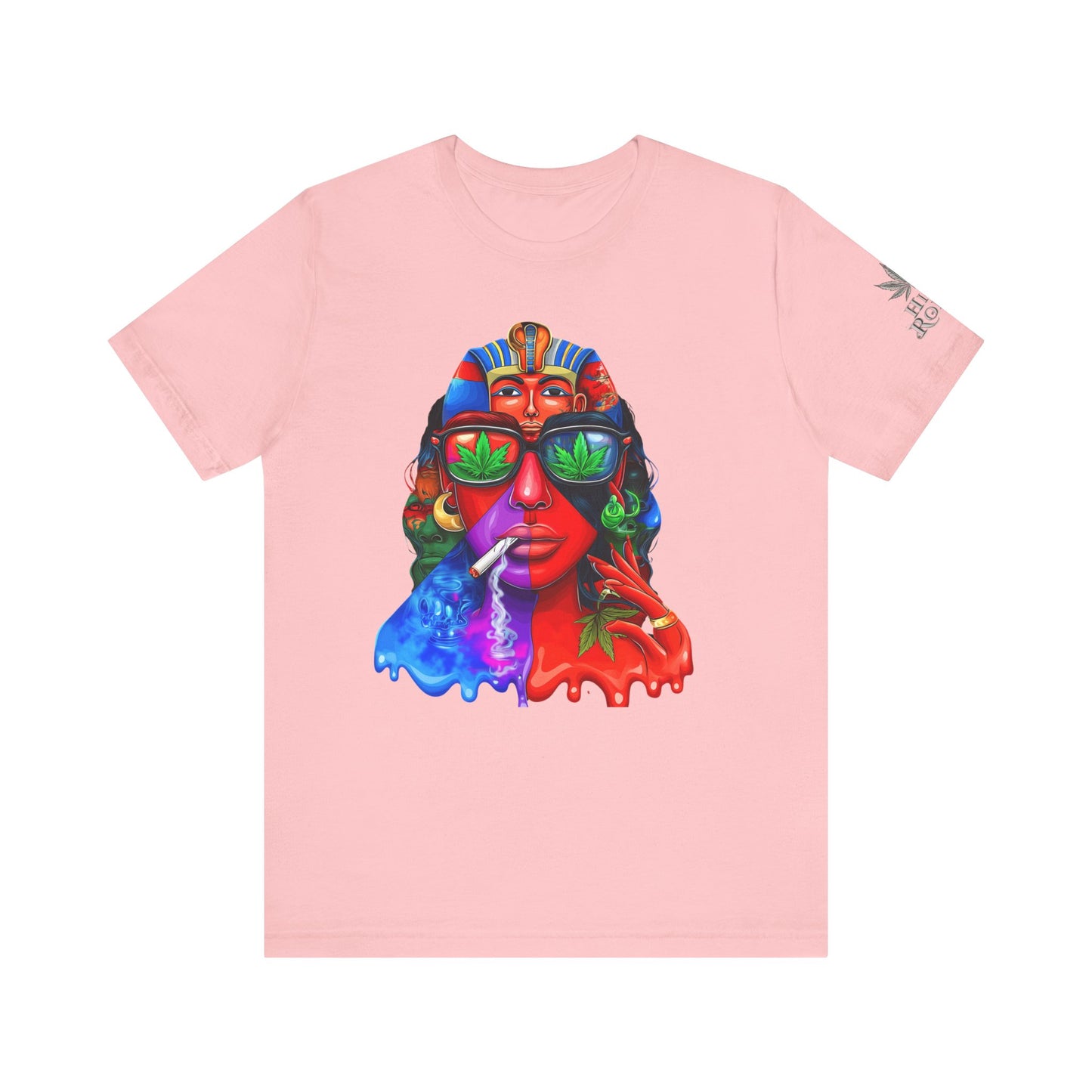 Pharaoh Vision Premium Cannabis Culture T-Shirt - Ancient Egyptian Royalty With Modern Cannabis Celebration And Psychedelic Split-Face Art