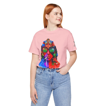 Pharaoh Vision Premium Cannabis Culture T-Shirt - Ancient Egyptian Royalty With Modern Cannabis Celebration And Psychedelic Split-Face Art