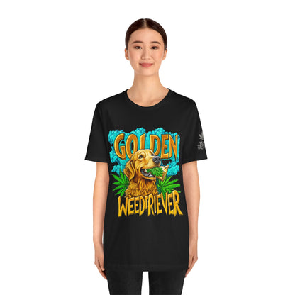 High Roller Golden Weedtriever Cannabis T-Shirt - Premium 420 Dog Lover Humor Golden Retriever Pun Comedy Pet Culture Apparel