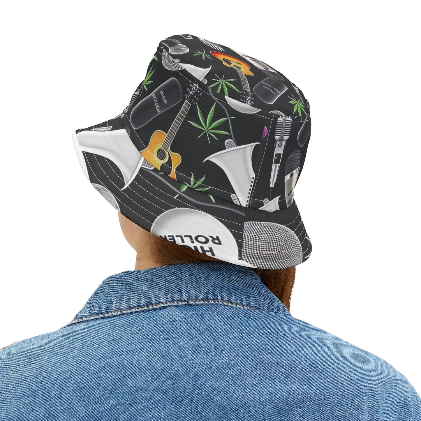 Cannabis Leaf & Music Bucket Hat - Artistic Pattern Fashion Accessory