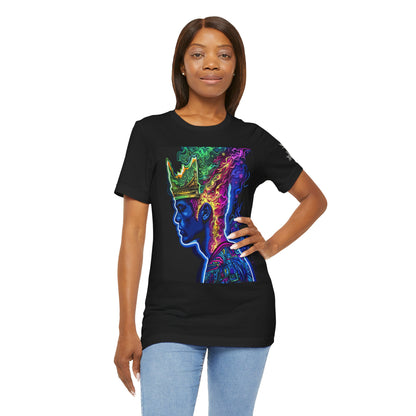 Crown Of Consciousness Premium Cannabis Culture Black T-Shirt - Neon Psychedelic Queen With Rainbow Smoke Crown And Urban Fashion Elements