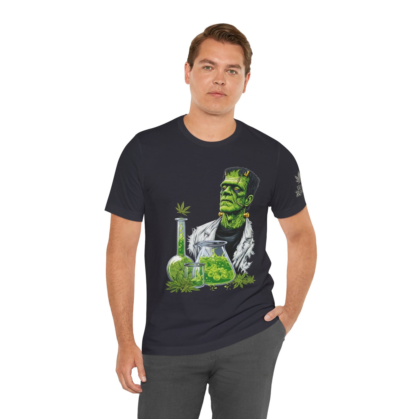 Frankenstein's Laboratory HIGH ROLLER Halloween Cannabis T-Shirt - Premium Monster Scientist 420 Experiment Apparel
