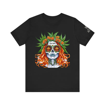 Sugar Skull Goddess Tee - Premium Airlume Cotton Cannabis Culture Day of Dead Art