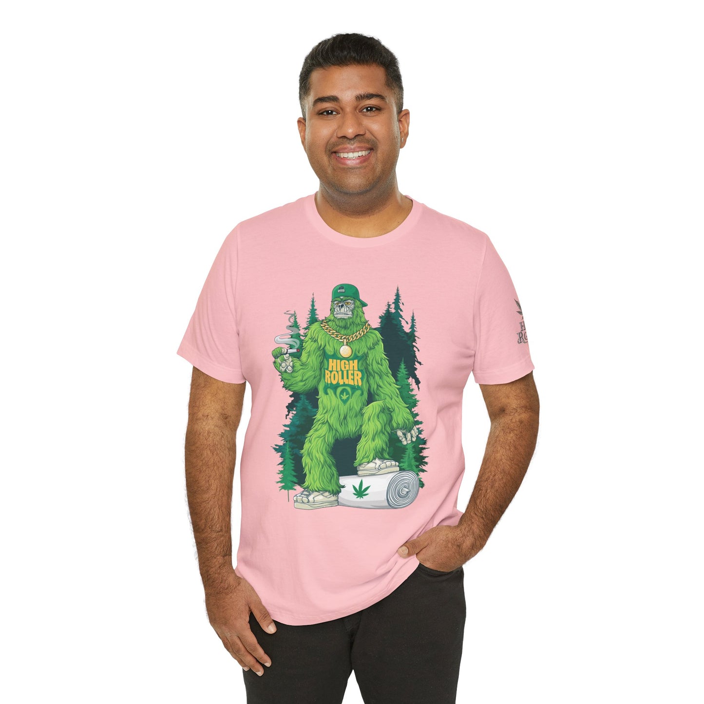 Bigfoot HIGH ROLLER Halloween Cannabis Forest T-Shirt - Premium Sasquatch Lifestyle Legend 420 Apparel