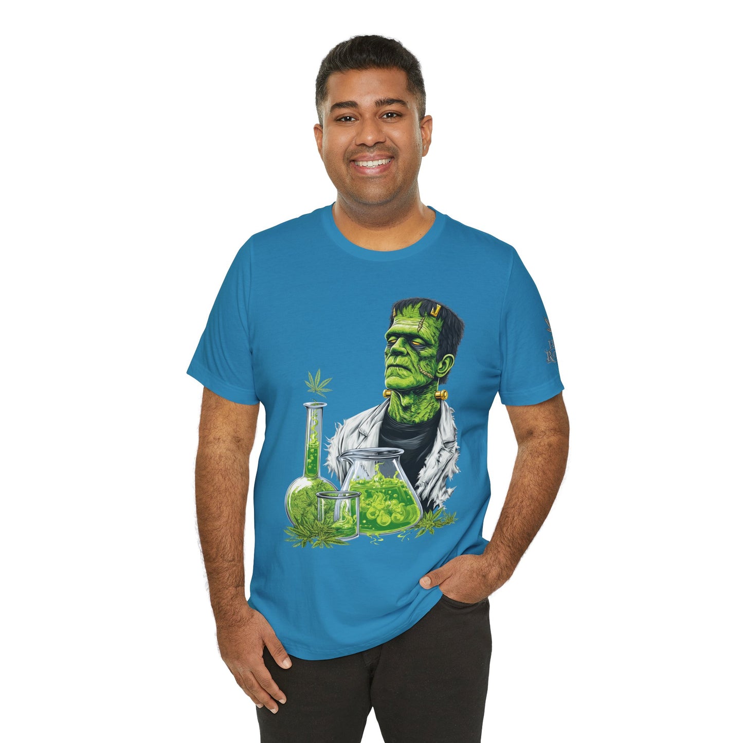 Frankenstein's Laboratory HIGH ROLLER Halloween Cannabis T-Shirt - Premium Monster Scientist 420 Experiment Apparel