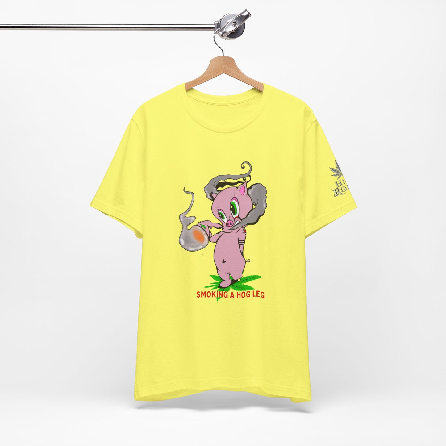 Smoking Hog Leg Pink Pig Tee - Premium Airlume Cotton Cannabis Culture Art