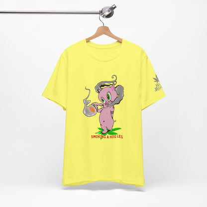 Smoking Hog Leg Pink Pig Tee - Premium Airlume Cotton Cannabis Culture Art