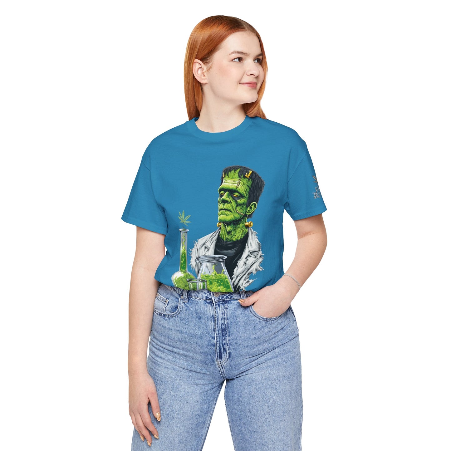 Frankenstein's Laboratory HIGH ROLLER Halloween Cannabis T-Shirt - Premium Monster Scientist 420 Experiment Apparel