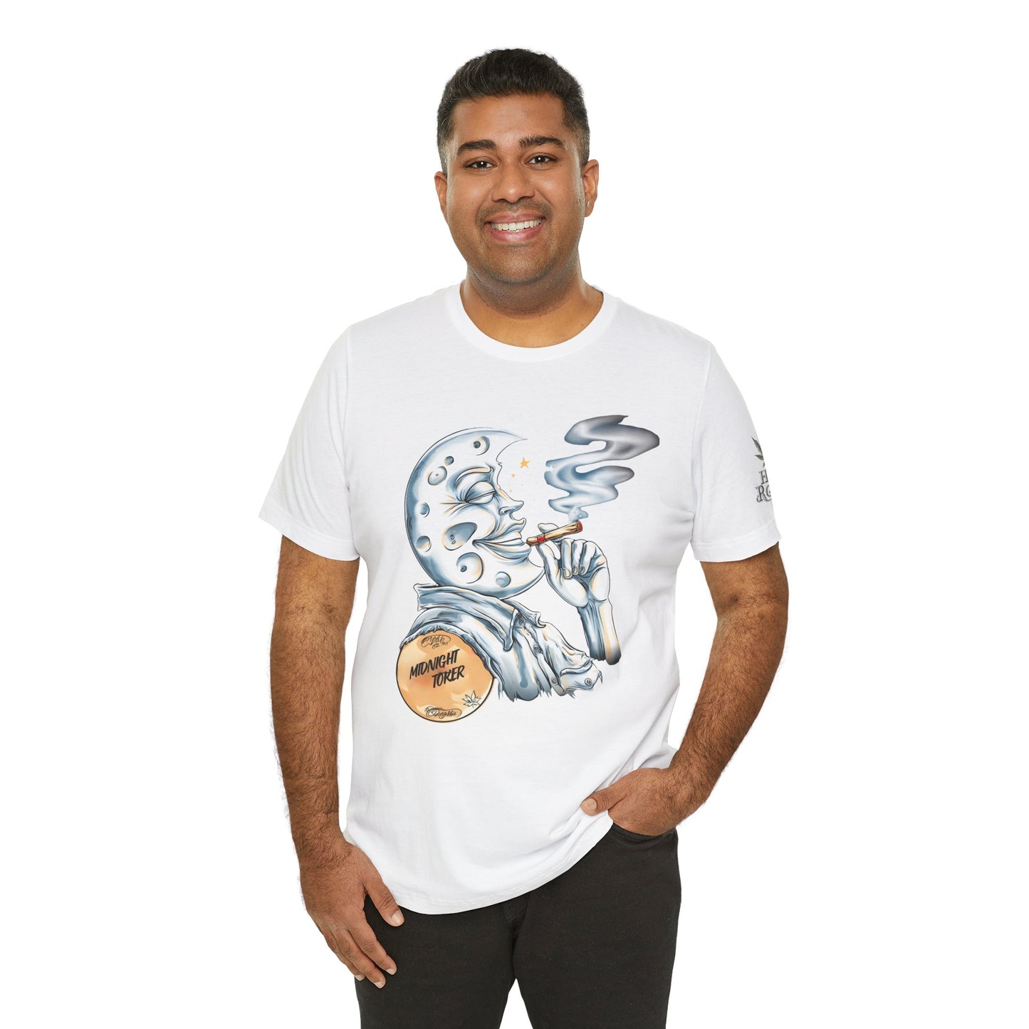 Midnight Toker Moon Tee - Celestial Cannabis Art Design | High Roller