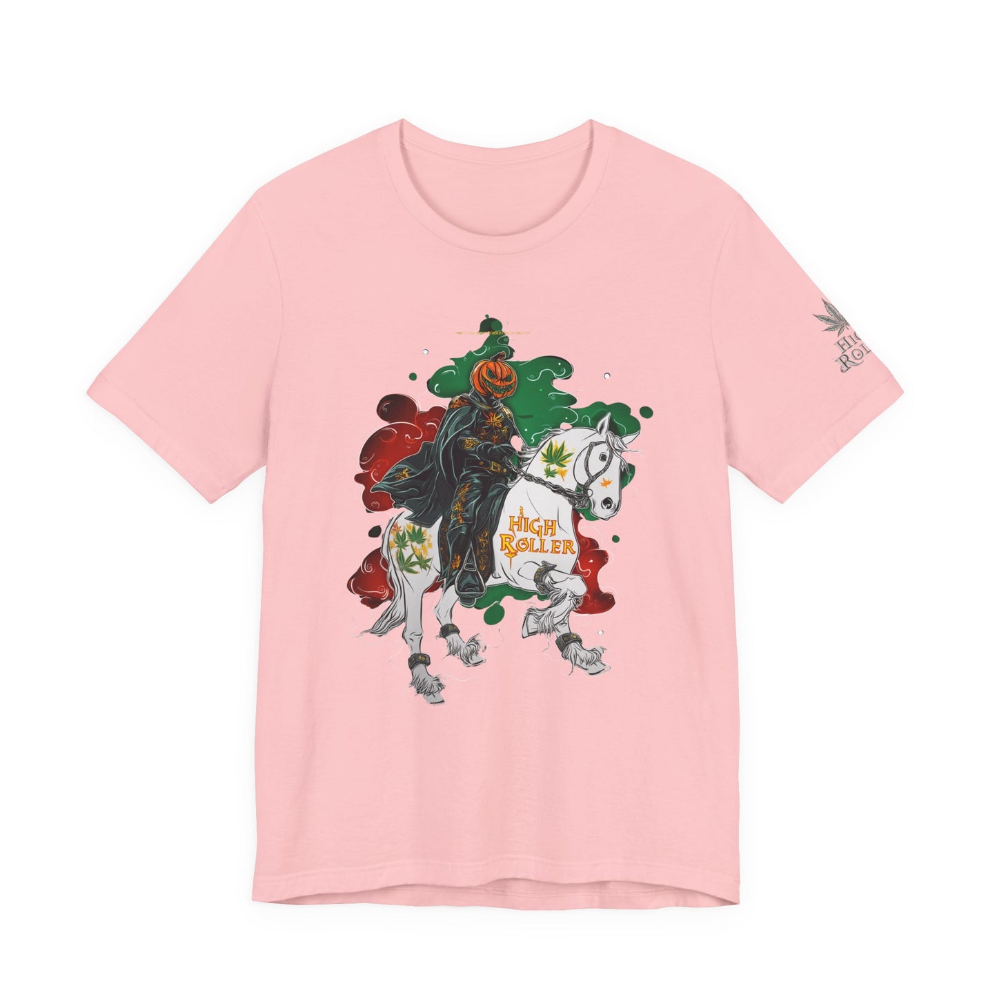 Headless Horseman HIGH ROLLER Halloween Cannabis T-Shirt - Premium Pumpkin Rider Skeletal Steed 420 Apparel