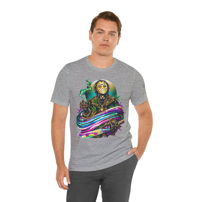 Psychedelic Jason Swoosh Cannabis T-Shirt - Premium Horror 420 Orange Edition Apparel