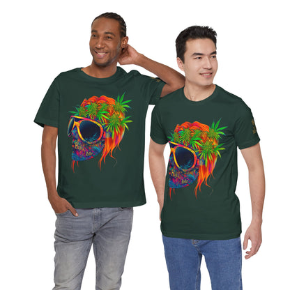 Tropical Cannabis Skull Tee - Paradise Vibes Art Design | High Roller