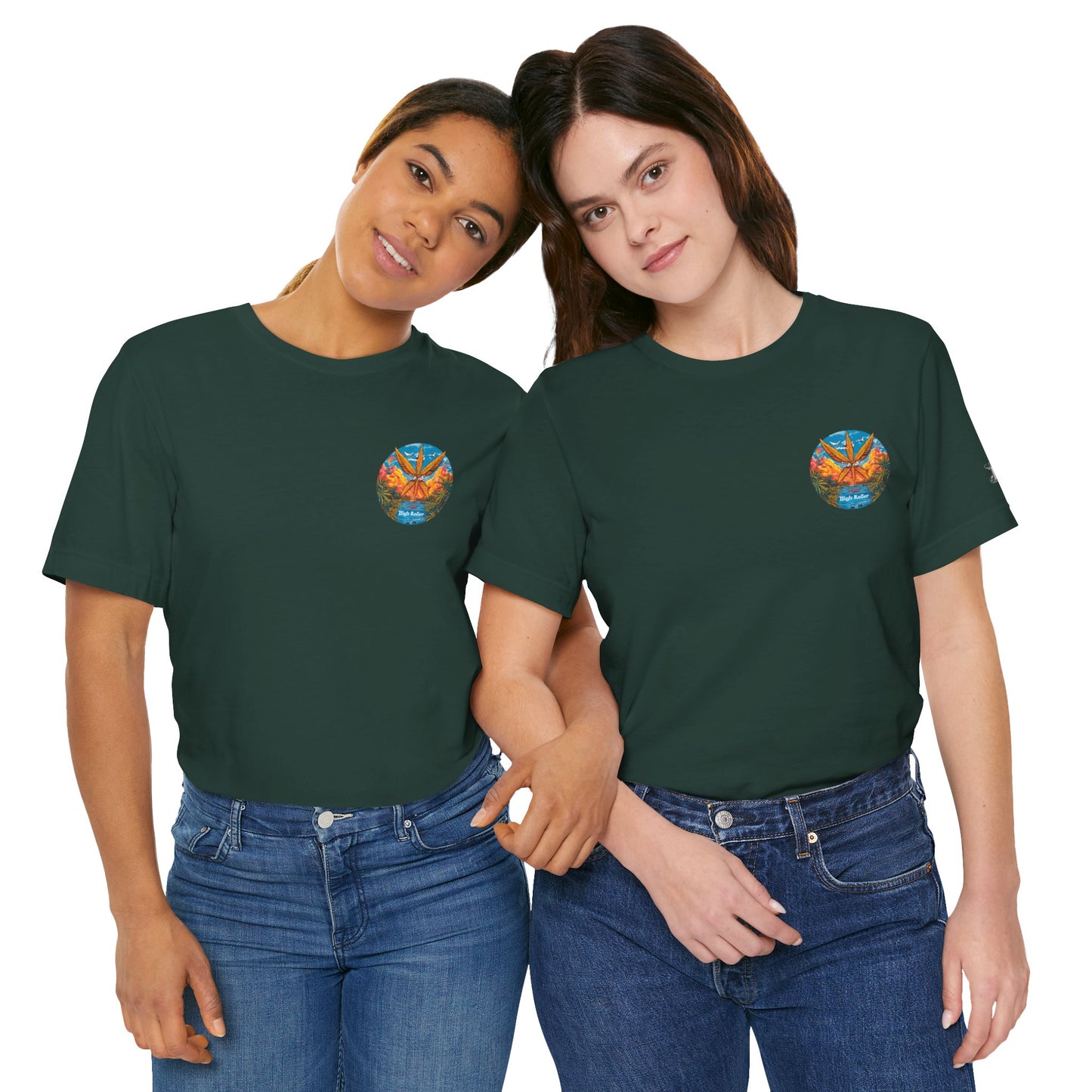 Cannabis Paradise Circle Tee - Tropical Sunset Art Design | High Roller