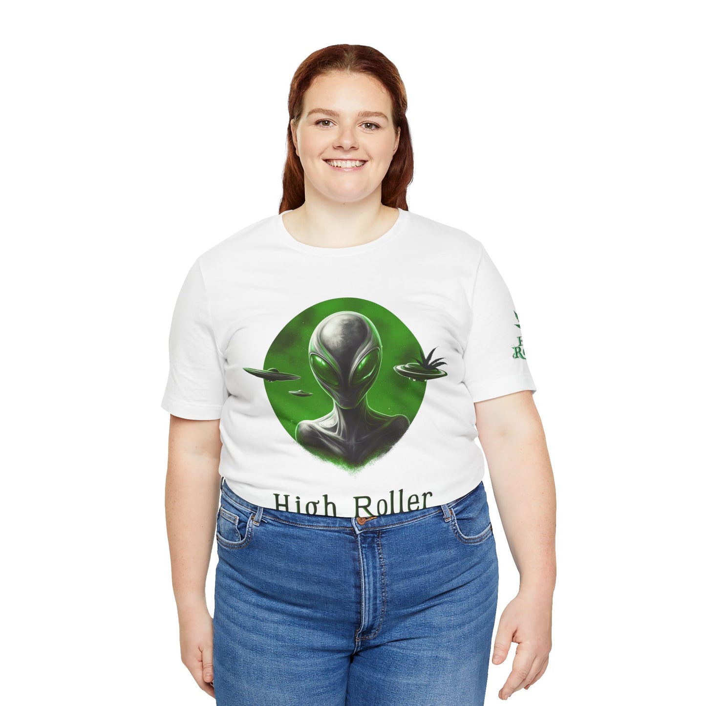 Cosmic Visitor Tee - Premium Airlume Cotton Cannabis Culture UFO Alien Art